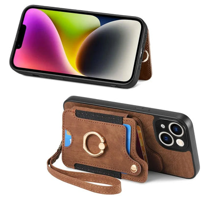 D4 For iPhone 14 Case Card Slots Kickstand RFID Blocking Leather Back Cover