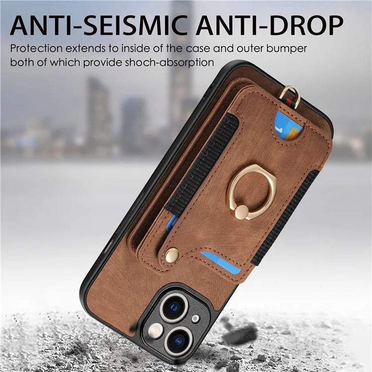 D4 For iPhone 14 Case Card Slots Kickstand RFID Blocking Leather Back Cover