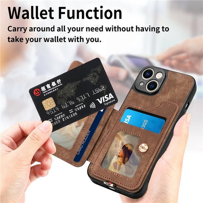 D4 For iPhone 14 Case Card Slots Kickstand RFID Blocking Leather Back Cover