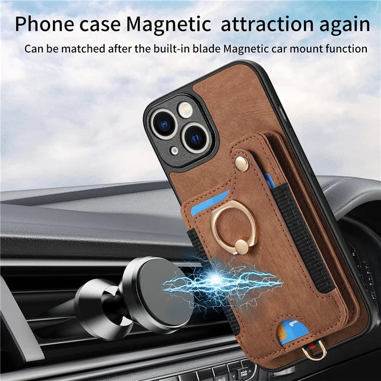 D4 For iPhone 14 Case Card Slots Kickstand RFID Blocking Leather Back Cover