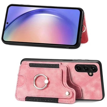 D4 For Samsung Galaxy M15 5G Case RFID Blocking Anti-Drop Kickstand Shell Leather Back Cover