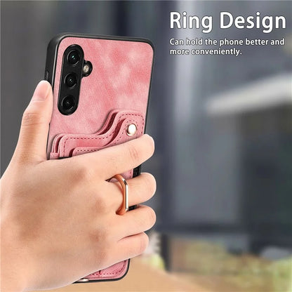 D4 For Samsung Galaxy M15 5G Case RFID Blocking Anti-Drop Kickstand Shell Leather Back Cover