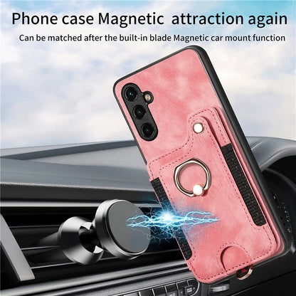 D4 For Samsung Galaxy M15 5G Case RFID Blocking Anti-Drop Kickstand Shell Leather Back Cover