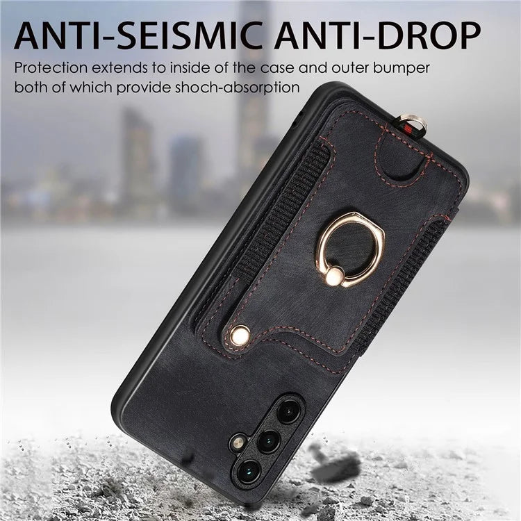 D4 For Samsung Galaxy M15 5G Case RFID Blocking Anti-Drop Kickstand Shell Leather Back Cover