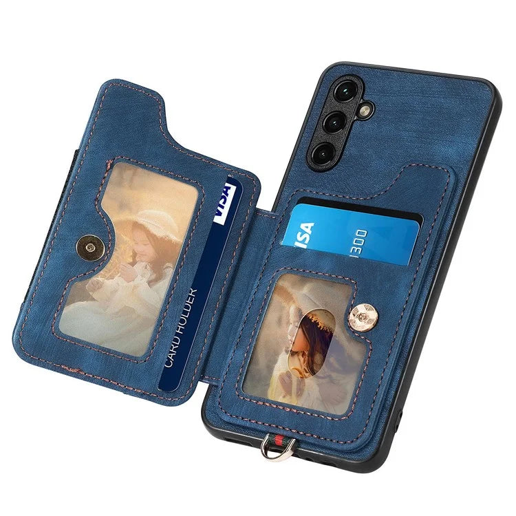 D4 For Samsung Galaxy M15 5G Case RFID Blocking Anti-Drop Kickstand Shell Leather Back Cover