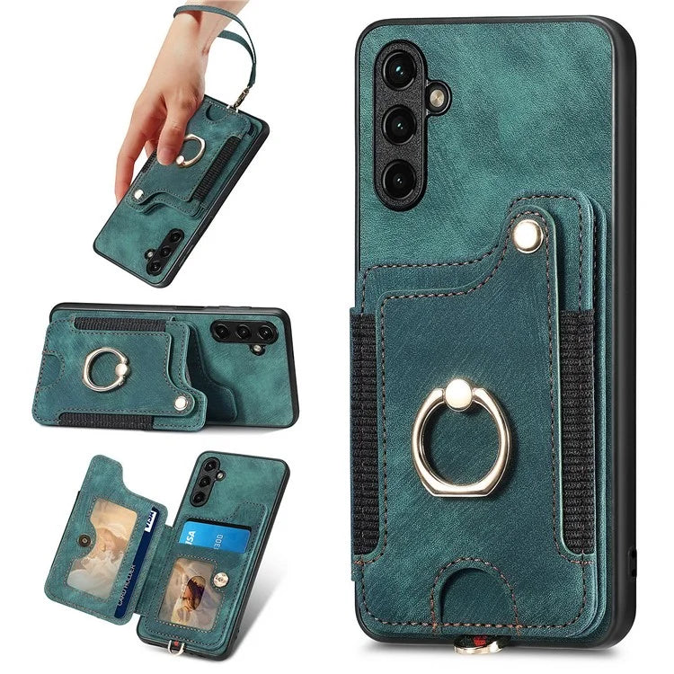 D4 For Samsung Galaxy M15 5G Case RFID Blocking Anti-Drop Kickstand Shell Leather Back Cover