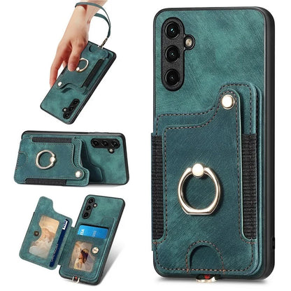 D4 For Samsung Galaxy M15 5G Case RFID Blocking Anti-Drop Kickstand Shell Leather Back Cover