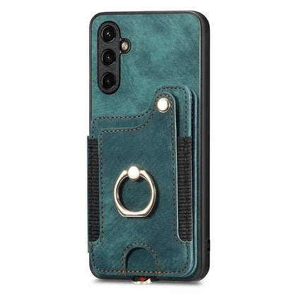 D4 For Samsung Galaxy M15 5G Case RFID Blocking Anti-Drop Kickstand Shell Leather Back Cover