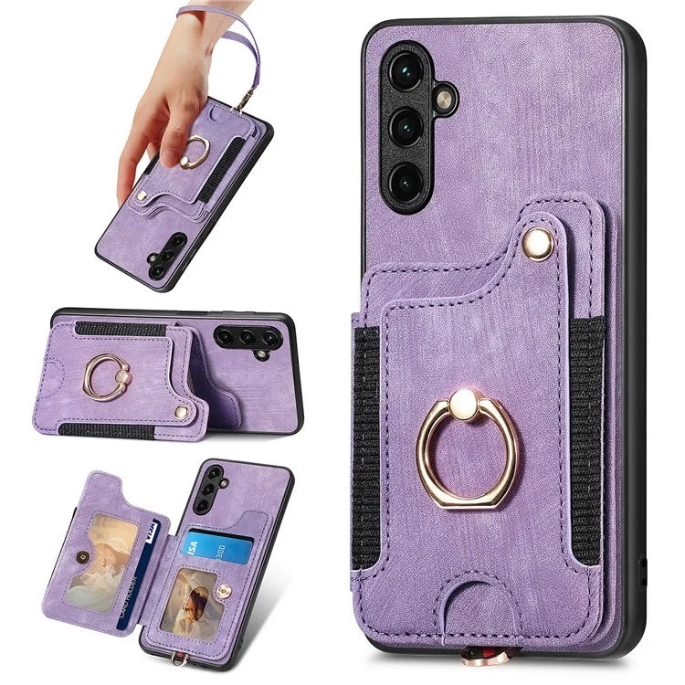 D4 For Samsung Galaxy M15 5G Case RFID Blocking Anti-Drop Kickstand Shell Leather Back Cover