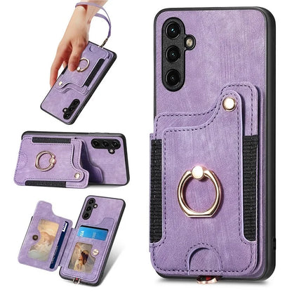 D4 For Samsung Galaxy M15 5G Case RFID Blocking Anti-Drop Kickstand Shell Leather Back Cover