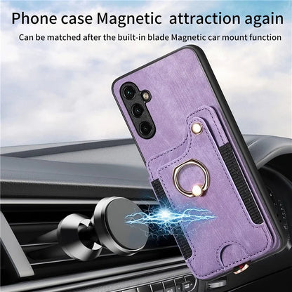 D4 For Samsung Galaxy M15 5G Case RFID Blocking Anti-Drop Kickstand Shell Leather Back Cover