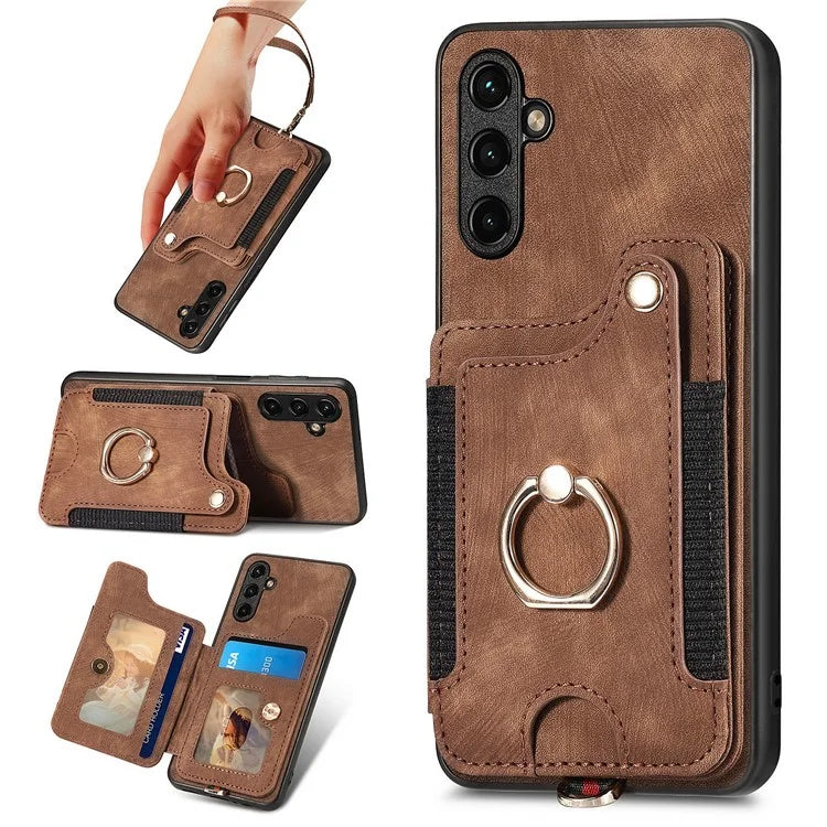 D4 For Samsung Galaxy M15 5G Case RFID Blocking Anti-Drop Kickstand Shell Leather Back Cover