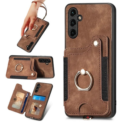 D4 For Samsung Galaxy M15 5G Case RFID Blocking Anti-Drop Kickstand Shell Leather Back Cover