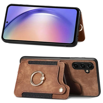 D4 For Samsung Galaxy M15 5G Case RFID Blocking Anti-Drop Kickstand Shell Leather Back Cover