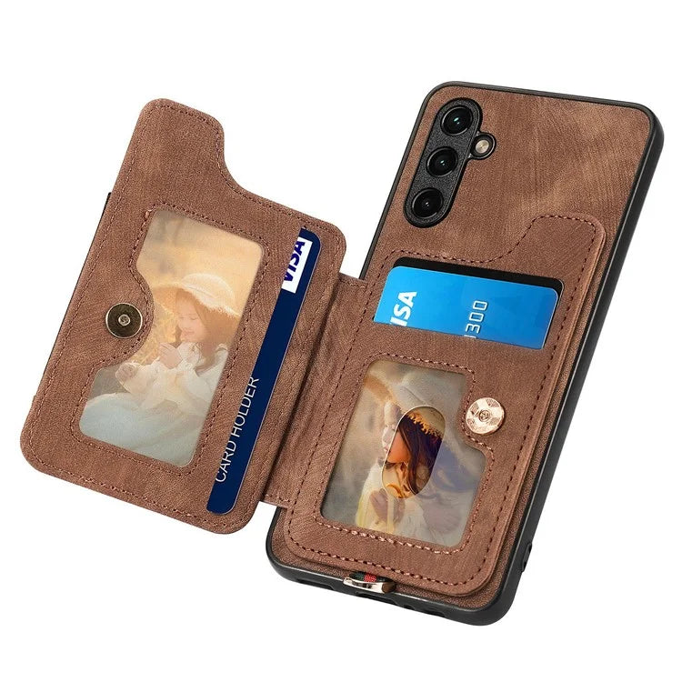 D4 For Samsung Galaxy M15 5G Case RFID Blocking Anti-Drop Kickstand Shell Leather Back Cover