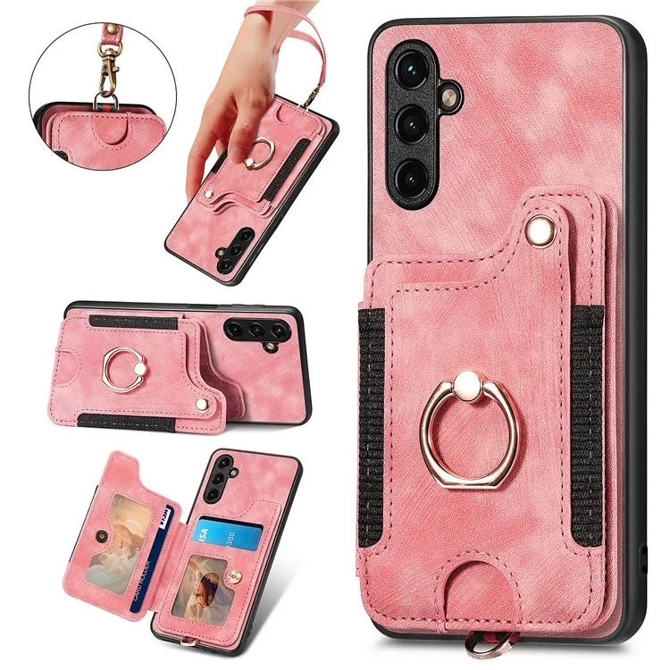 D4 For Samsung Galaxy A05s 4G Card Slots Case RFID Blocking Retro PU+TPU Phone Cover