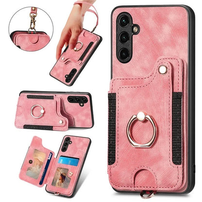 D4 For Samsung Galaxy A05s 4G Card Slots Case RFID Blocking Retro PU+TPU Phone Cover