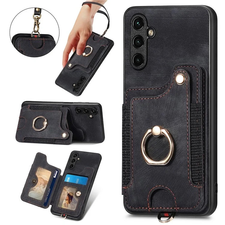 D4 For Samsung Galaxy A05s 4G Card Slots Case RFID Blocking Retro PU+TPU Phone Cover