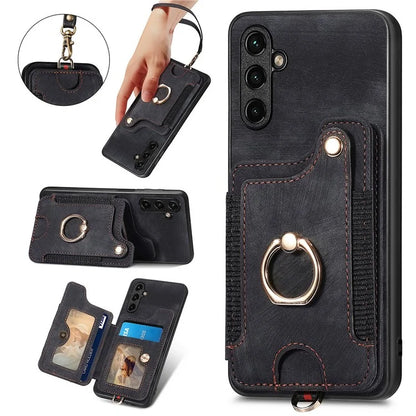 D4 For Samsung Galaxy A05s 4G Card Slots Case RFID Blocking Retro PU+TPU Phone Cover