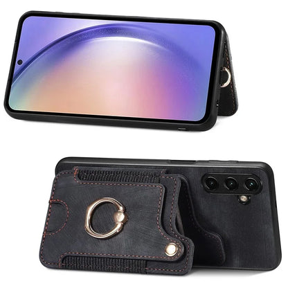 D4 For Samsung Galaxy A05s 4G Card Slots Case RFID Blocking Retro PU+TPU Phone Cover