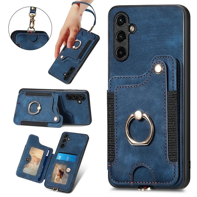 D4 For Samsung Galaxy A05s 4G Card Slots Case RFID Blocking Retro PU+TPU Phone Cover