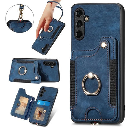 D4 For Samsung Galaxy A05s 4G Card Slots Case RFID Blocking Retro PU+TPU Phone Cover