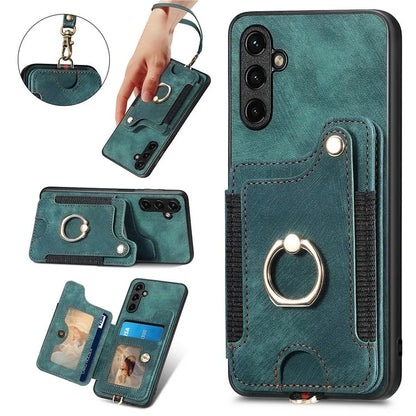 D4 For Samsung Galaxy A05s 4G Card Slots Case RFID Blocking Retro PU+TPU Phone Cover