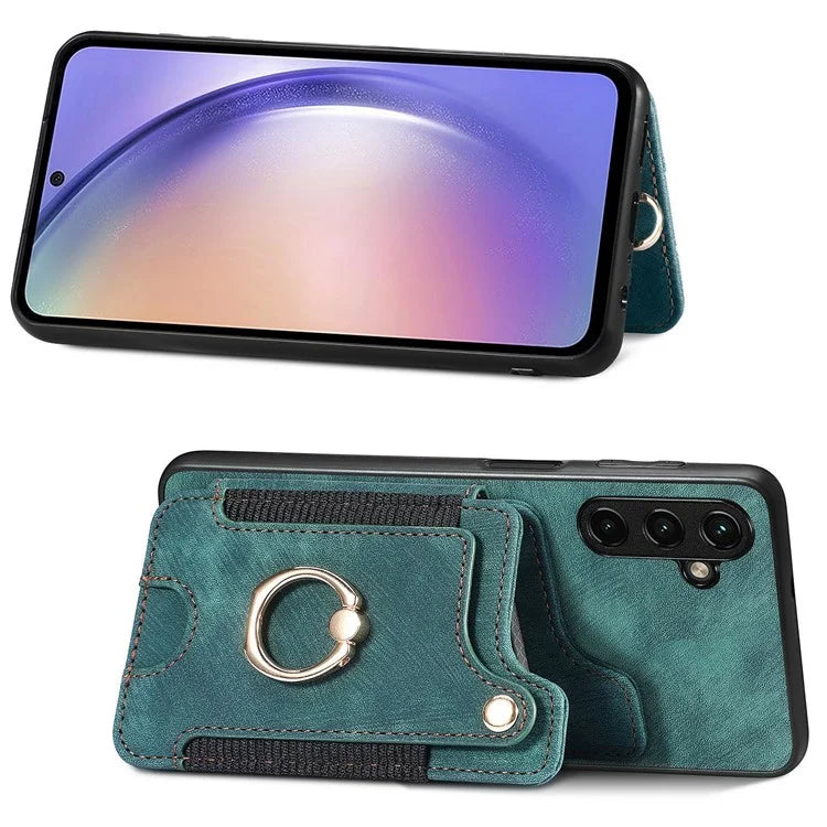 D4 For Samsung Galaxy A05s 4G Card Slots Case RFID Blocking Retro PU+TPU Phone Cover