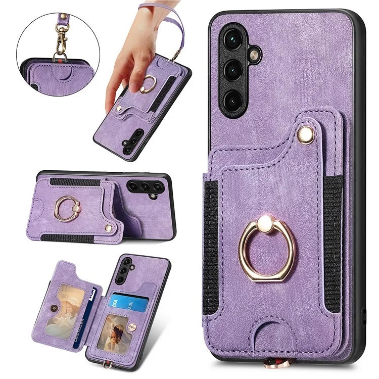 D4 For Samsung Galaxy A05s 4G Card Slots Case RFID Blocking Retro PU+TPU Phone Cover