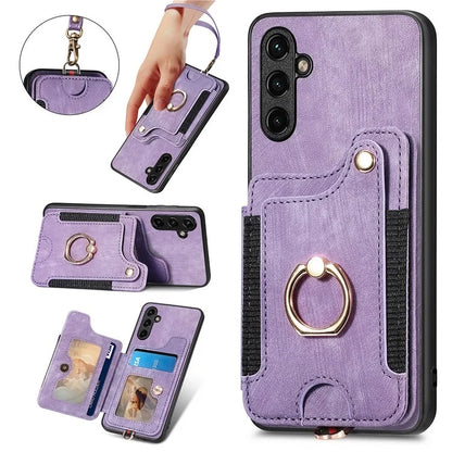 D4 For Samsung Galaxy A05s 4G Card Slots Case RFID Blocking Retro PU+TPU Phone Cover