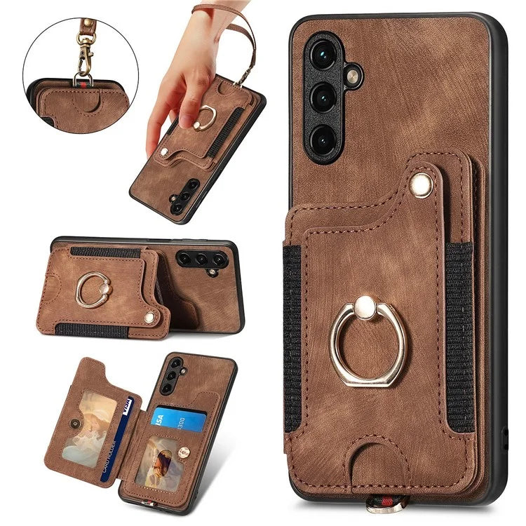 D4 For Samsung Galaxy A05s 4G Card Slots Case RFID Blocking Retro PU+TPU Phone Cover