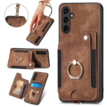 D4 For Samsung Galaxy A05s 4G Card Slots Case RFID Blocking Retro PU+TPU Phone Cover