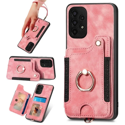 D4 For Samsung Galaxy A13 4G Case Leather Coated TPU RFID Blocking Phone Cover with Ring Kickstand