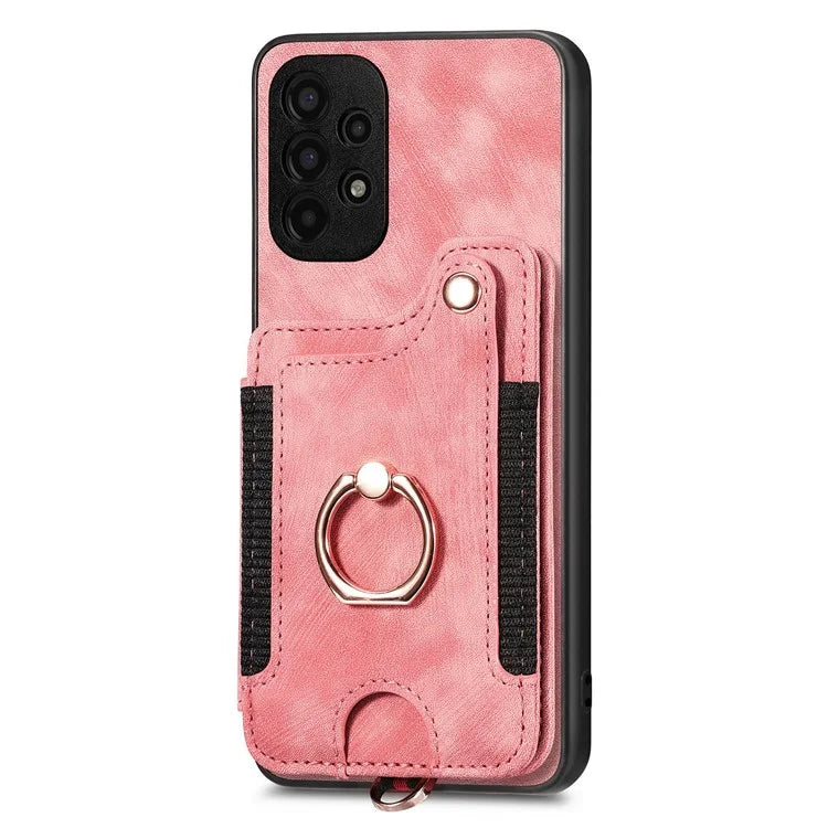 D4 For Samsung Galaxy A13 4G Case Leather Coated TPU RFID Blocking Phone Cover with Ring Kickstand