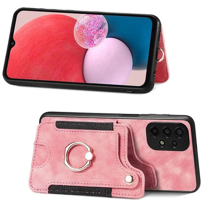 D4 For Samsung Galaxy A13 4G Case Leather Coated TPU RFID Blocking Phone Cover with Ring Kickstand