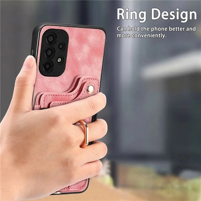 D4 For Samsung Galaxy A13 4G Case Leather Coated TPU RFID Blocking Phone Cover with Ring Kickstand