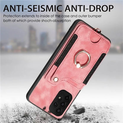 D4 For Samsung Galaxy A13 4G Case Leather Coated TPU RFID Blocking Phone Cover with Ring Kickstand