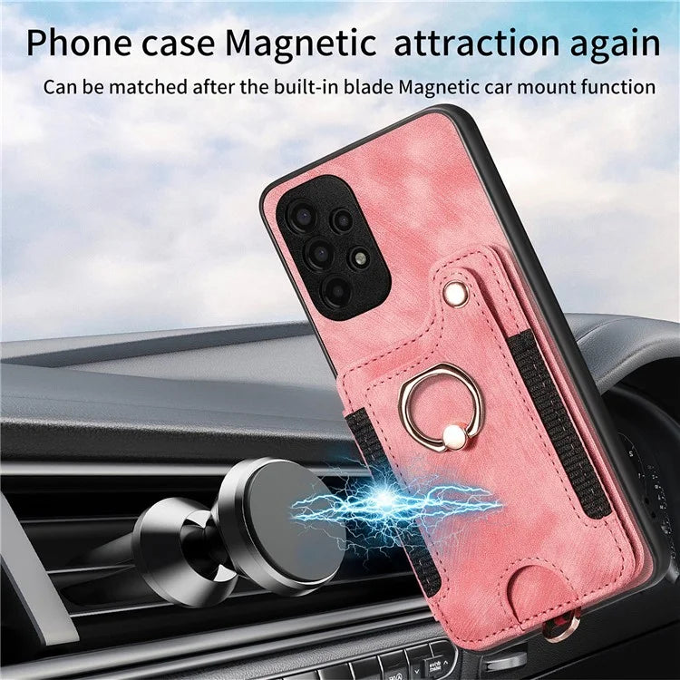 D4 For Samsung Galaxy A13 4G Case Leather Coated TPU RFID Blocking Phone Cover with Ring Kickstand