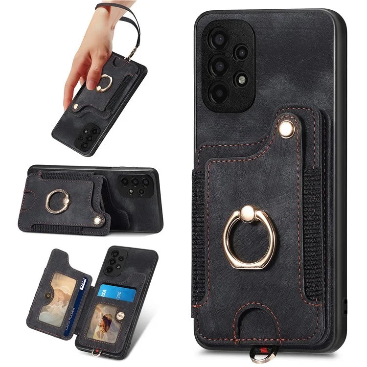 D4 For Samsung Galaxy A13 4G Case Leather Coated TPU RFID Blocking Phone Cover with Ring Kickstand
