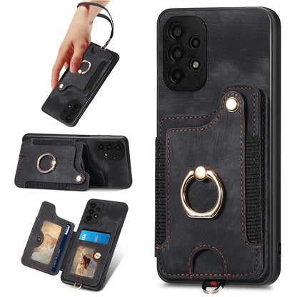 D4 For Samsung Galaxy A13 4G Case Leather Coated TPU RFID Blocking Phone Cover with Ring Kickstand