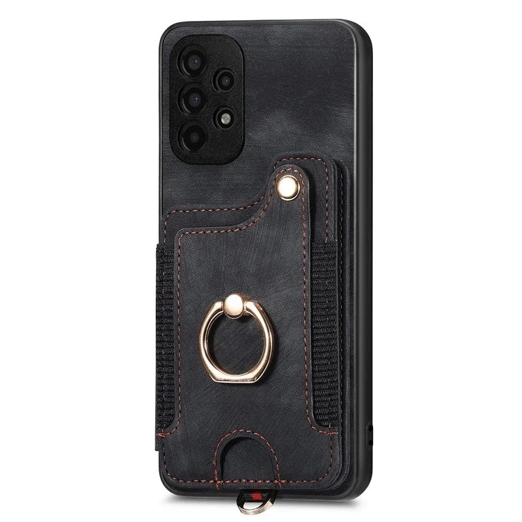 D4 For Samsung Galaxy A13 4G Case Leather Coated TPU RFID Blocking Phone Cover with Ring Kickstand