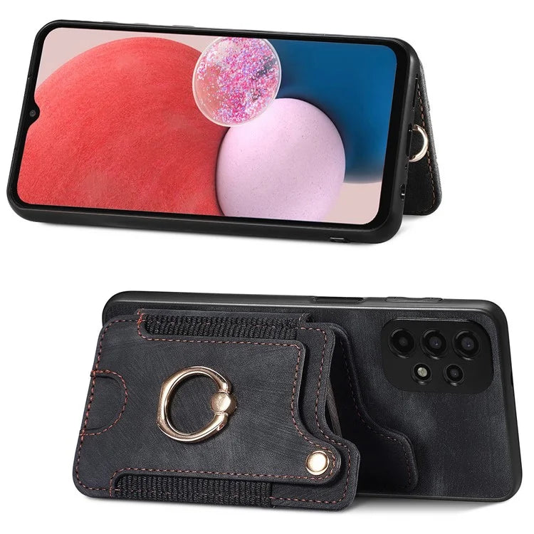 D4 For Samsung Galaxy A13 4G Case Leather Coated TPU RFID Blocking Phone Cover with Ring Kickstand