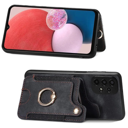 D4 For Samsung Galaxy A13 4G Case Leather Coated TPU RFID Blocking Phone Cover with Ring Kickstand