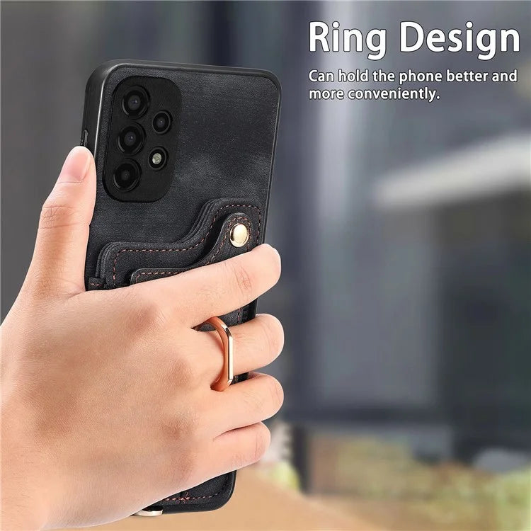 D4 For Samsung Galaxy A13 4G Case Leather Coated TPU RFID Blocking Phone Cover with Ring Kickstand