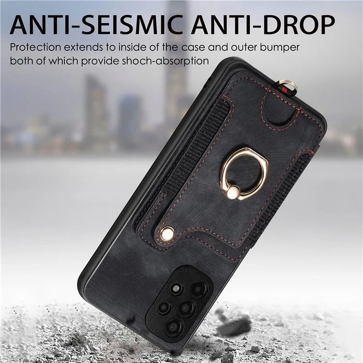 D4 For Samsung Galaxy A13 4G Case Leather Coated TPU RFID Blocking Phone Cover with Ring Kickstand