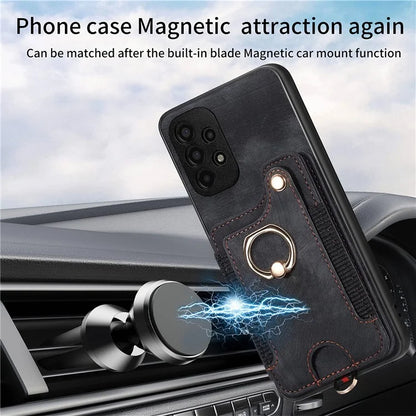 D4 For Samsung Galaxy A13 4G Case Leather Coated TPU RFID Blocking Phone Cover with Ring Kickstand
