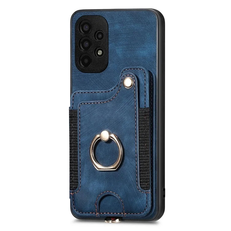 D4 For Samsung Galaxy A13 4G Case Leather Coated TPU RFID Blocking Phone Cover with Ring Kickstand