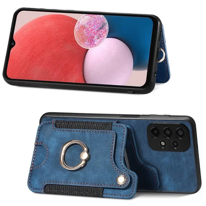 D4 For Samsung Galaxy A13 4G Case Leather Coated TPU RFID Blocking Phone Cover with Ring Kickstand