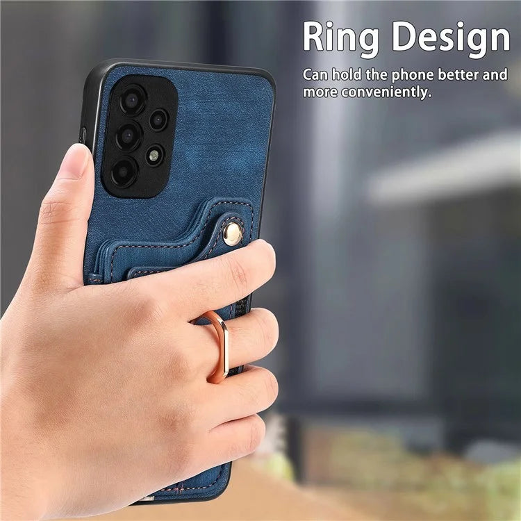 D4 For Samsung Galaxy A13 4G Case Leather Coated TPU RFID Blocking Phone Cover with Ring Kickstand