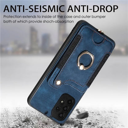 D4 For Samsung Galaxy A13 4G Case Leather Coated TPU RFID Blocking Phone Cover with Ring Kickstand